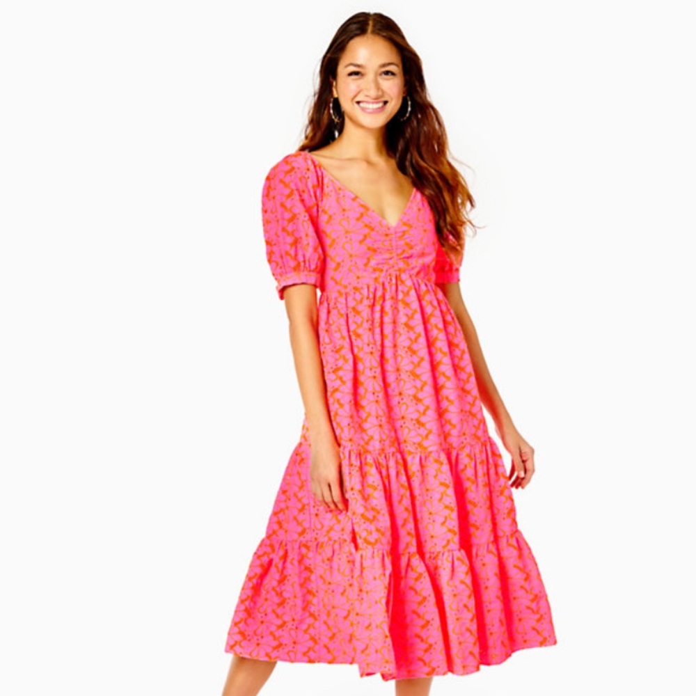 NWT Lilly Pulitzer Kina Babydoll Eyelet Midi Dress